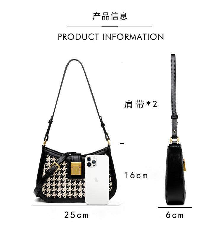 Houndstooth Crossbody Bag Baguette Underarm Bag Spring Autumn Women's Bag Small Square Bag Niche Versatile Commuter Handbag Shoulder Bag