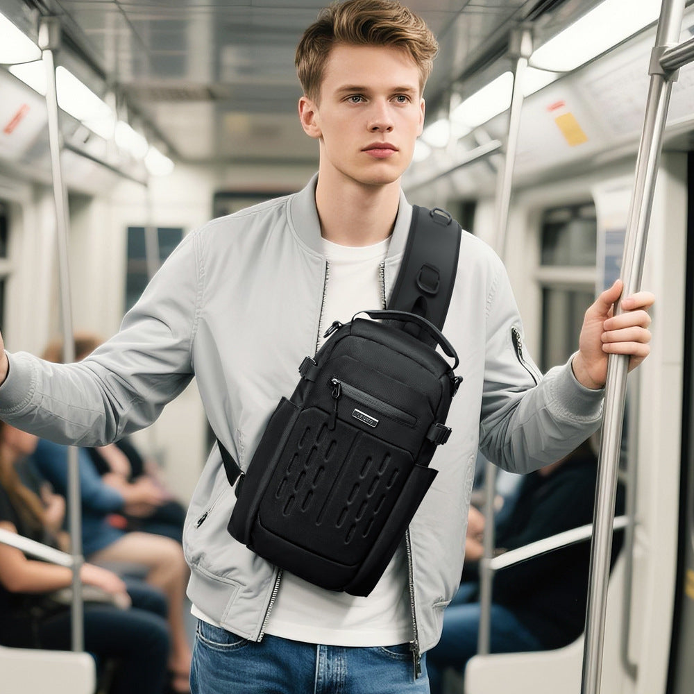 OZUKO Men's Chest Bag Waterproof Multifunctional Crossbody Bag Trendy Portable Small Backpack Large Capacity Single Shoulder Men's Bag
