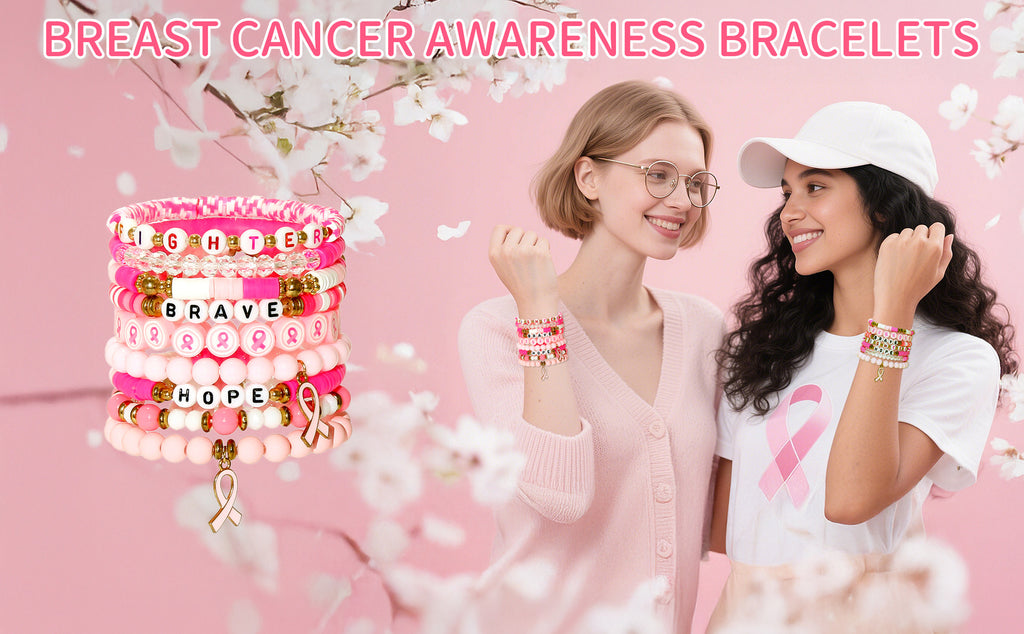 European and American Care Gift Bracelet Letter Soft Clay Acrylic Bracelet for Friends Friendship Women Pink Ribbon Bracelet