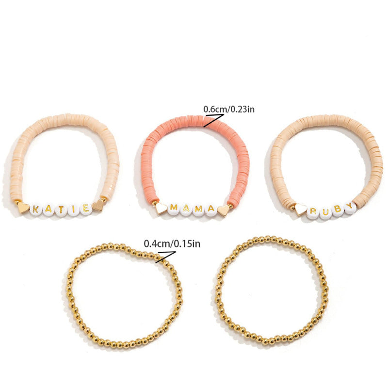 Women's Holiday Gift Soft Clay Bracelet for Mom Mother's Day Heart Bracelet MAMA Alphabet Soft Clay Bracelet Set