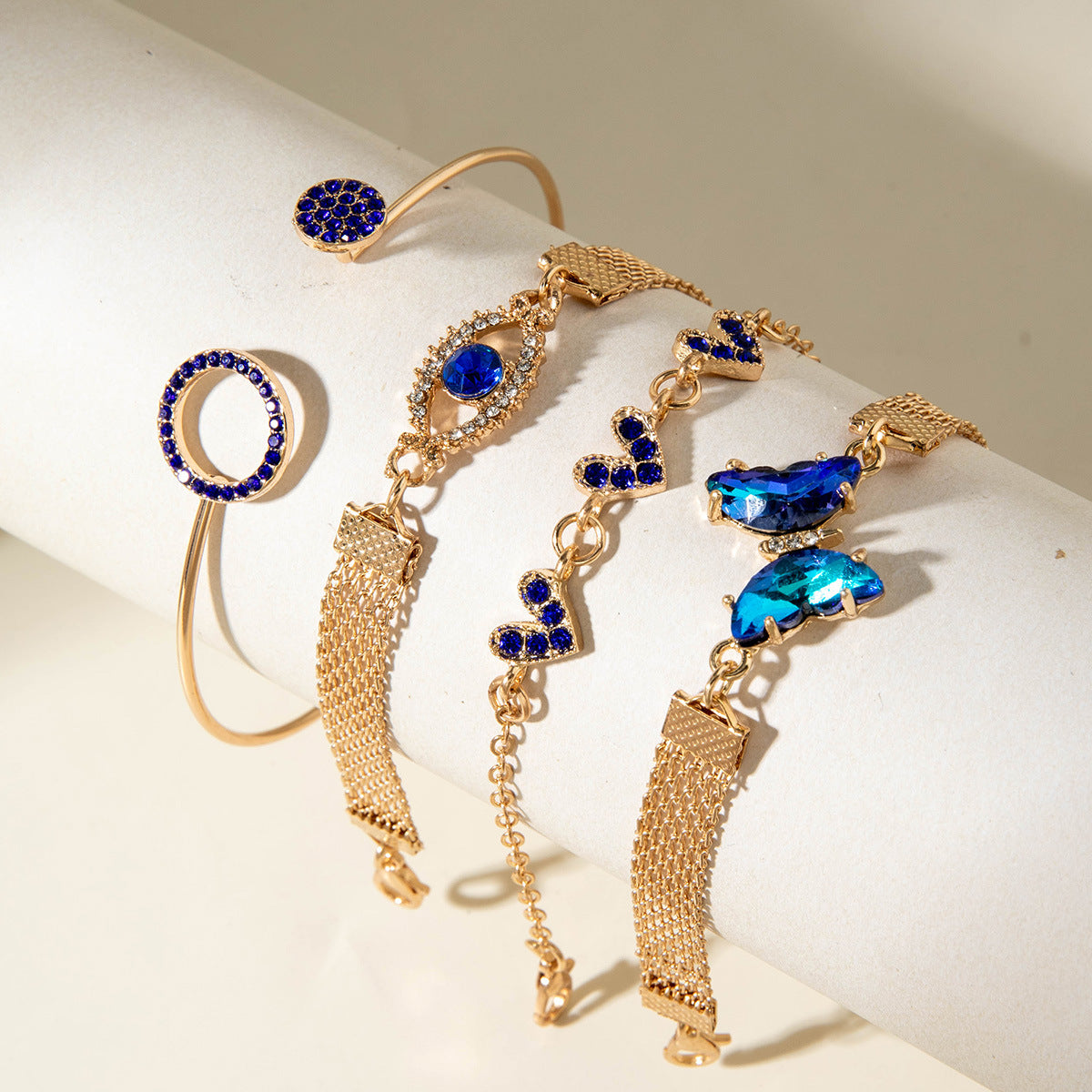 European and American Jewelry High-End Imitation Crystal Butterfly Bracelet Set Fashion Inlaid Diamond Heart Bracelet Wholesale