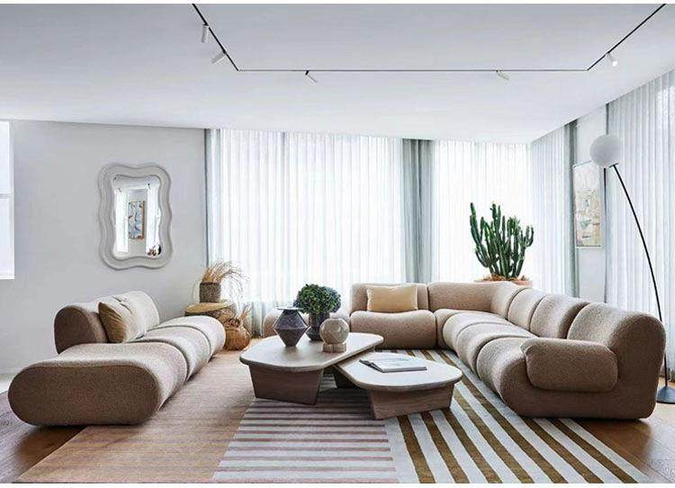 Vacuum Compressed Sofa Second-Hand Modular Combination Small Apartment Wabi-Sabi Style Living Room Designer Lamb Wool Fabric Sofa