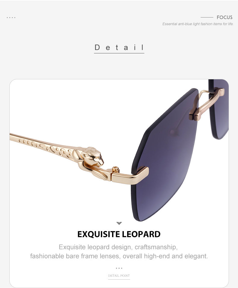 European and American Frameless Cut Edge Leopard Temple Sunglasses for Men Retro Square Frame Driving Sun Protection Sunglasses Wholesale Glasses