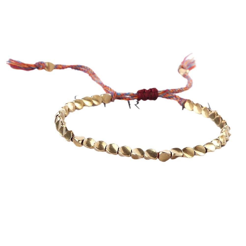 Women's Braided Rope Bracelet with Irregular Copper Beads, European and American Style, Adjustable Tassel Bracelet