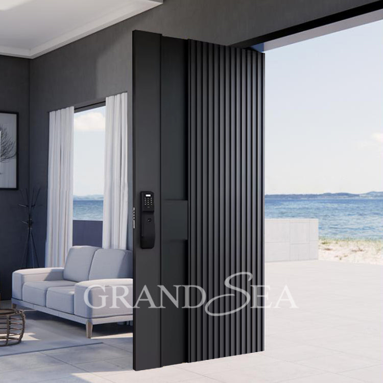 USA Style Exterior Modern High Glossy Black Solid Metal Front Aluminum Stainless Steel Pivot Entry Doors Price