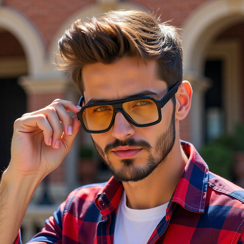 European and American Fashion Square Frame Sunglasses for Men Driving Special Propionic Acid Insert Pin Temple Sunglasses Men's Glasses shades