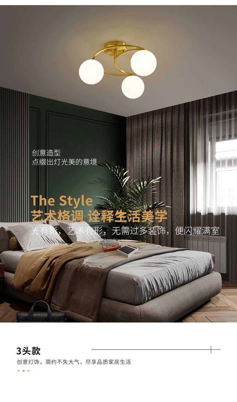 All-Copper Ceiling Light Nordic Style Bedroom Light Modern Simple Elegant Master Bedroom Room Light Creative Personality Living Room Light
