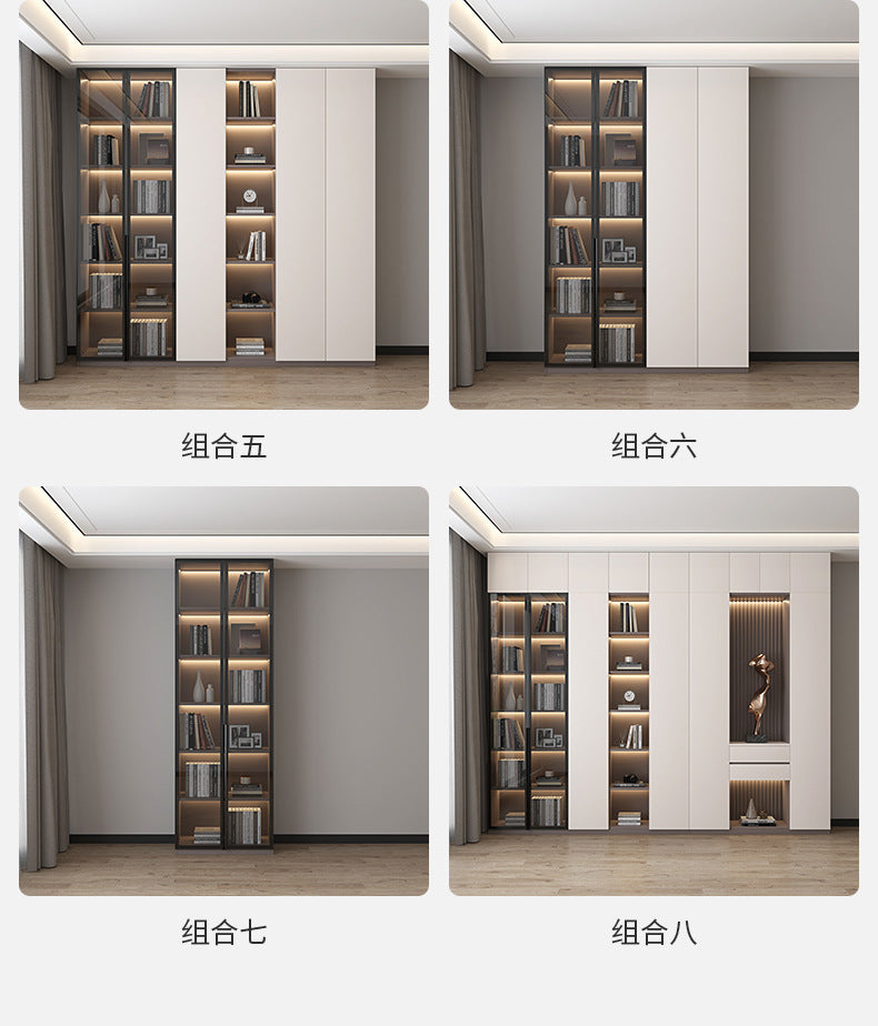 Heightened Solid Wood Bookcase with Glass Doors, Floor-standing Home-use Six-door Bookcase, High-end Storage Cabinet for Home Bedroom and Study Room