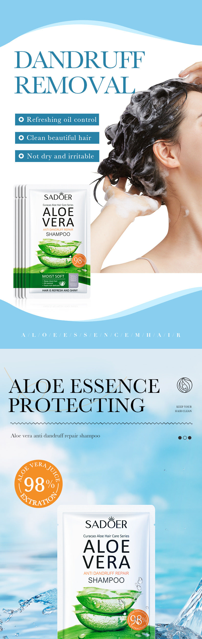 Aloe Vera Shampoo SADOER Smooth and Refreshing Portable Shampoo Sachets Cross-Border Wholesale