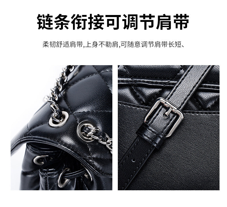 Classic Style Rhombus Chain Backpack College Style Minority Fashion Women's Bag Korean Style Western Style Tote Backpack