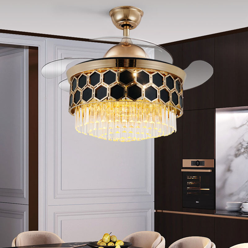Invisible Fan Light Remote Control led Fan Chandelier Home Electric Fan Lamp scandinavian Iron Restaurant Lamp Crystal Ceiling Fan Lamp