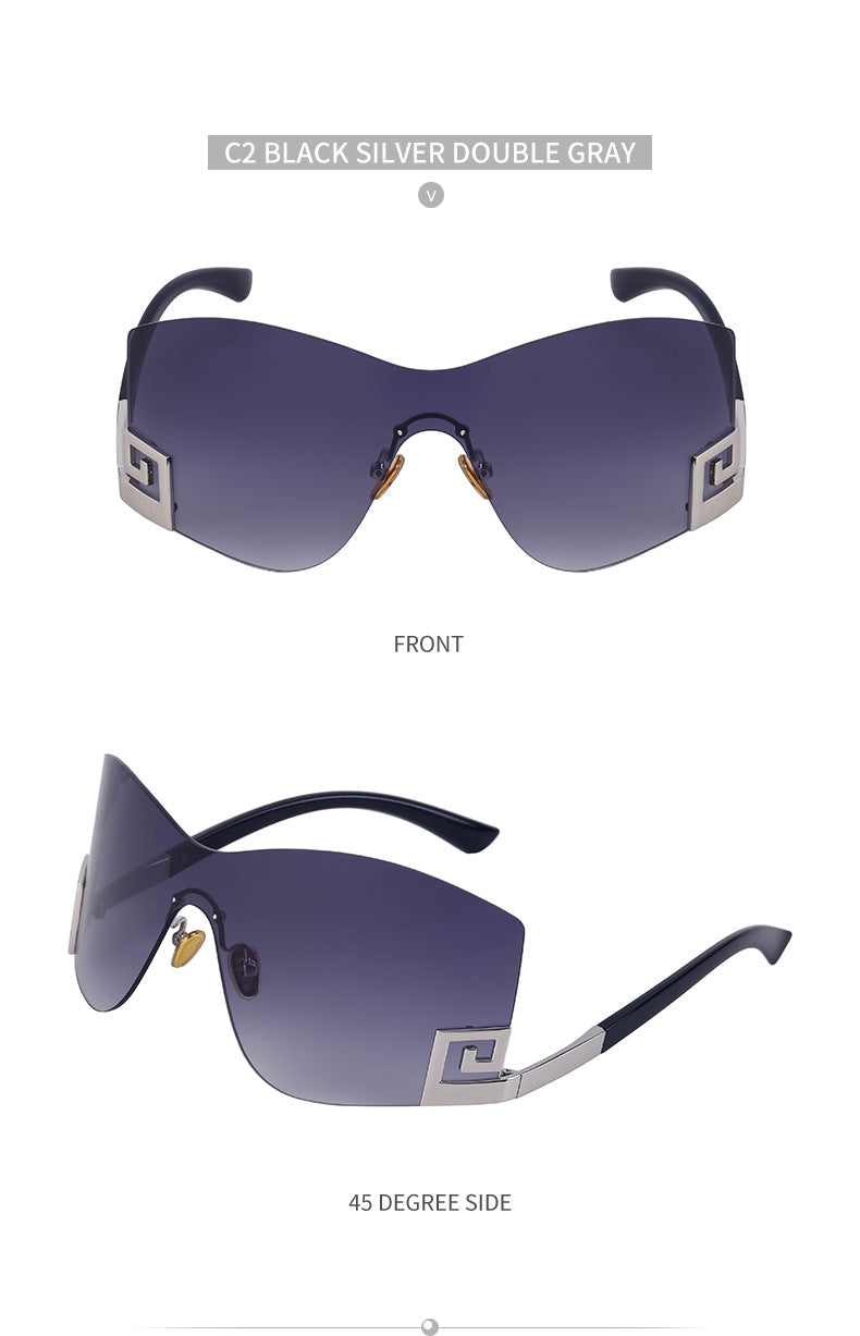 European and American Fashion Frameless Windproof Sunglasses for Women Trendy Large Frame Sunglasses Women's Glasses Wholesale sunglasses