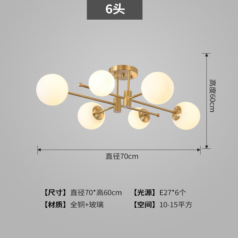 All-Copper Ceiling Light Nordic Creative Lighting Living Room Light Master Bedroom Ceiling Light Post-Modern Minimalist Dining Room Light