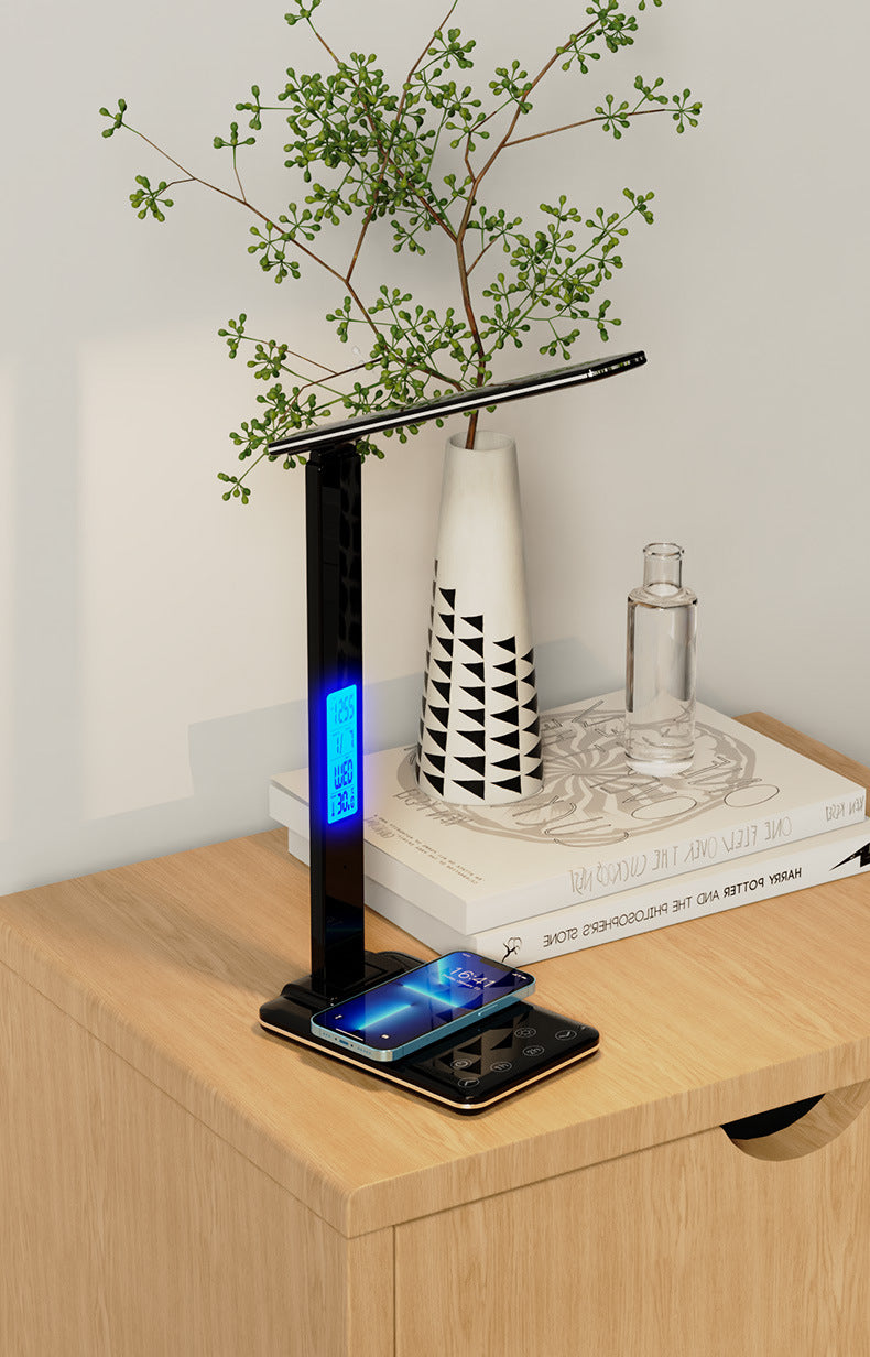 Alarm Clock Table Lamp Folding Creative Smart Magnetic Charging Learning Lamp Working Clock Eye-Protection Lamp Ambience Light Wholesale