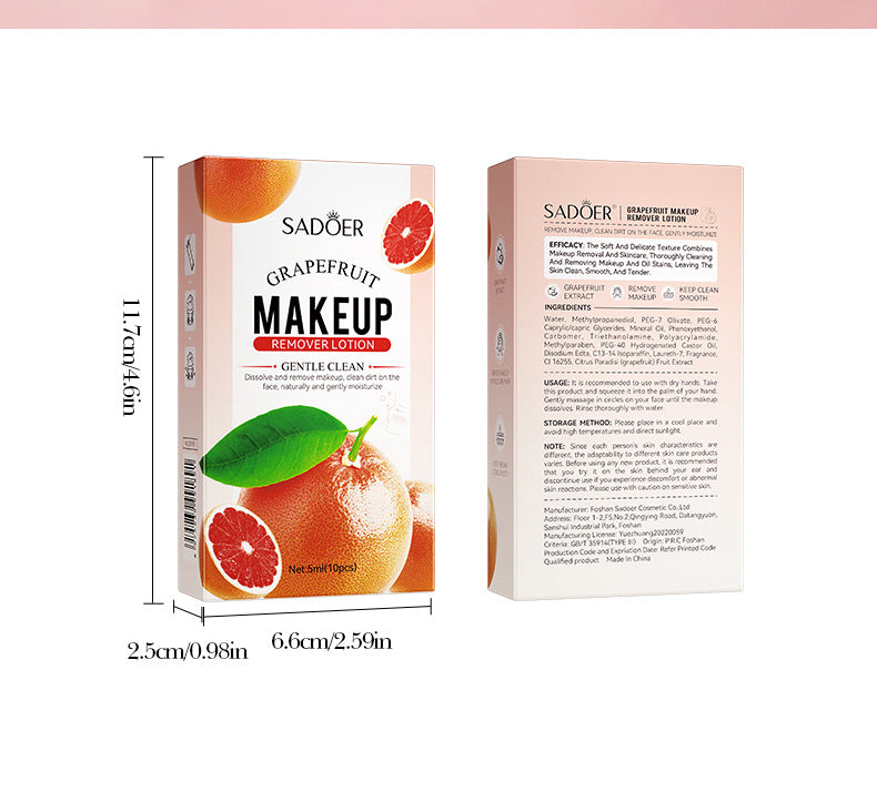 Cross-border Grapefruit Makeup Remover5mlx10pcs Refreshing Gentle Cleansing Care Clean Makeup Remover Export Manufacturer Wholesale