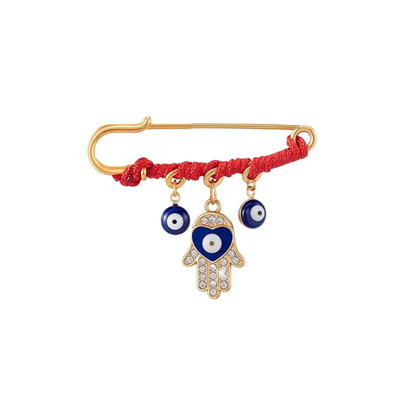 Devil's Eye Brooch for Women Simple Palm Pin Creative Eye Cross Pendant Blue Eye Heart Brooch