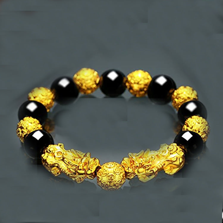 Vietnam Sand Gold Pixiu Bracelet for Men and Women Imitation3D Hard pure gold99Obsidian Wealth-Attracting Pichu Buddha Bead Jewelry Long-Lasting Color