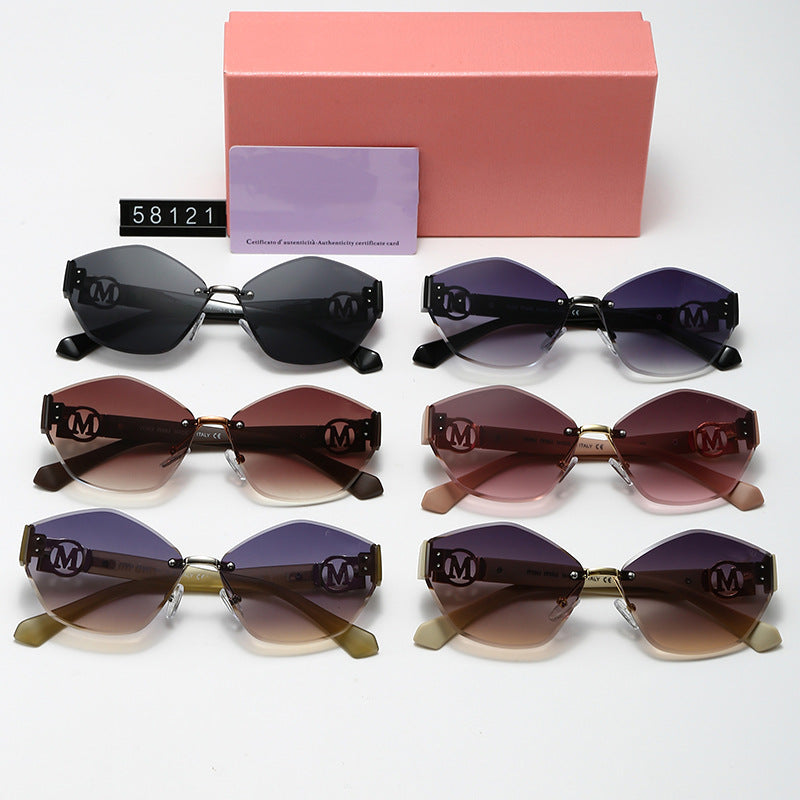 European and American Fashion Personality Rimless Sunglasses Diamond Cut Edge Sunglasses Small Frame Rivet Sun Protection Glasses sunglasses