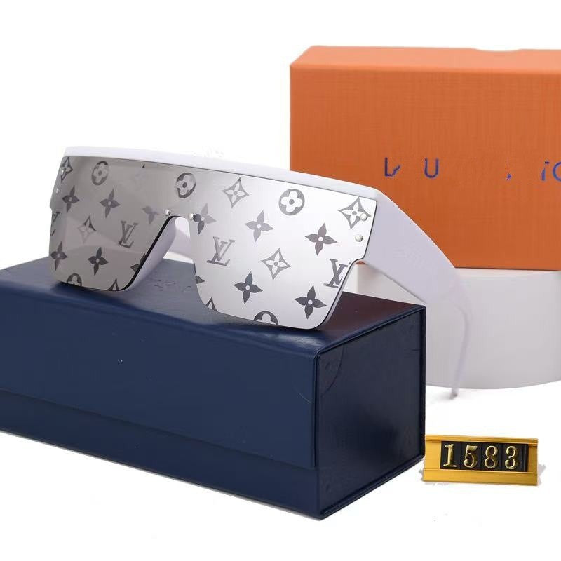 Donkey House1583European and American One-Piece Fashion Personality Sunglasses for Women, White Mercury Print Trendy Sunglasses for Men