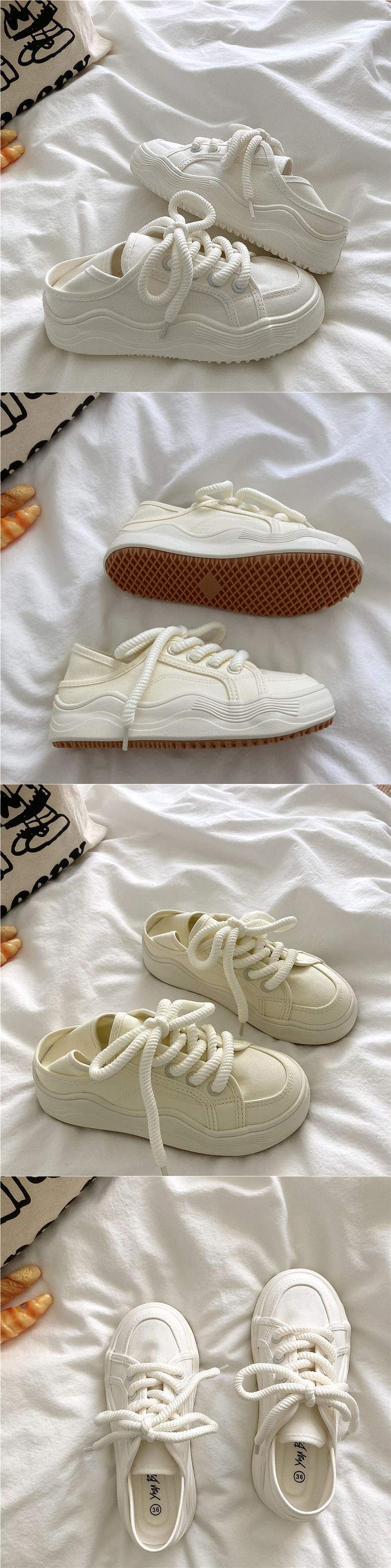 Honeydew Green~!Niche chic Korean Style Two-Way Canvas Shoes for Women, Summer Breathable Thin Versatile Thick-Soled White Shoes