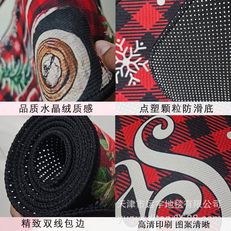 Christmas Decorative Doormat Crystal Velvet Non-Slip Door Mat Festive Atmosphere Entrance Door Mat Outdoor Dust Removal Mat