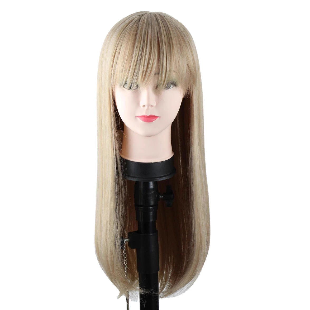 High-Temperature Fiber Wig for Women, Realistic Long Hair, Middle Part, Long Straight, Natural and Lifelike, Two-Tone Full Head Wig wigs