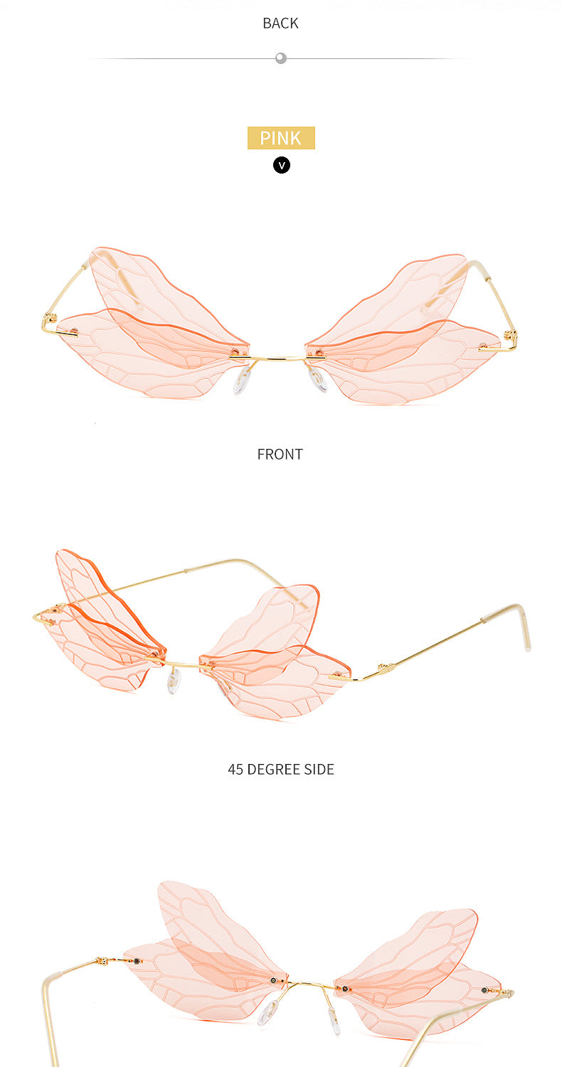 Dragonfly Sunglasses for Women, Stylish Wing Design, Fashionable Double Lens Party Dance Frameless Sunglasses