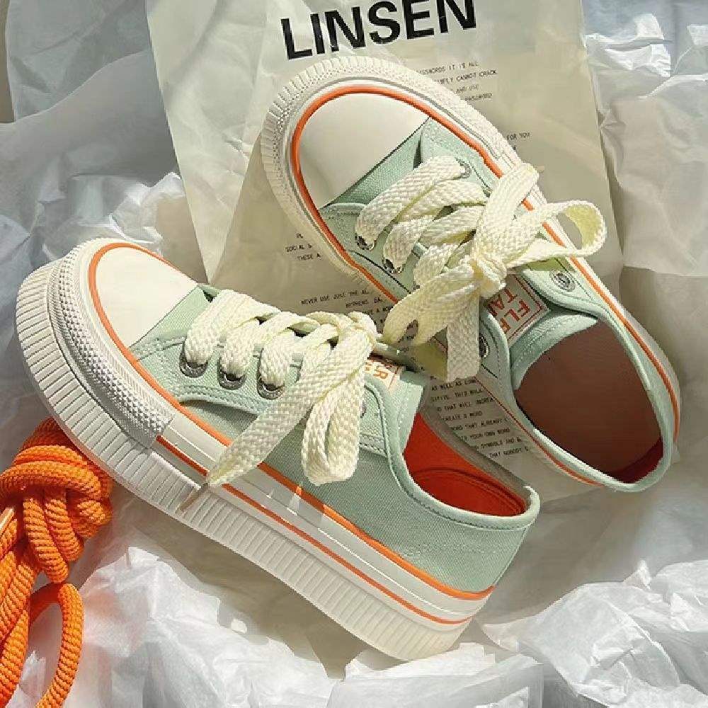 Milk fufu Women's Platform Canvas Shoes2025Spring and Autumn Niche Design Canvas Shoes Korean Style Versatile White Sneakers