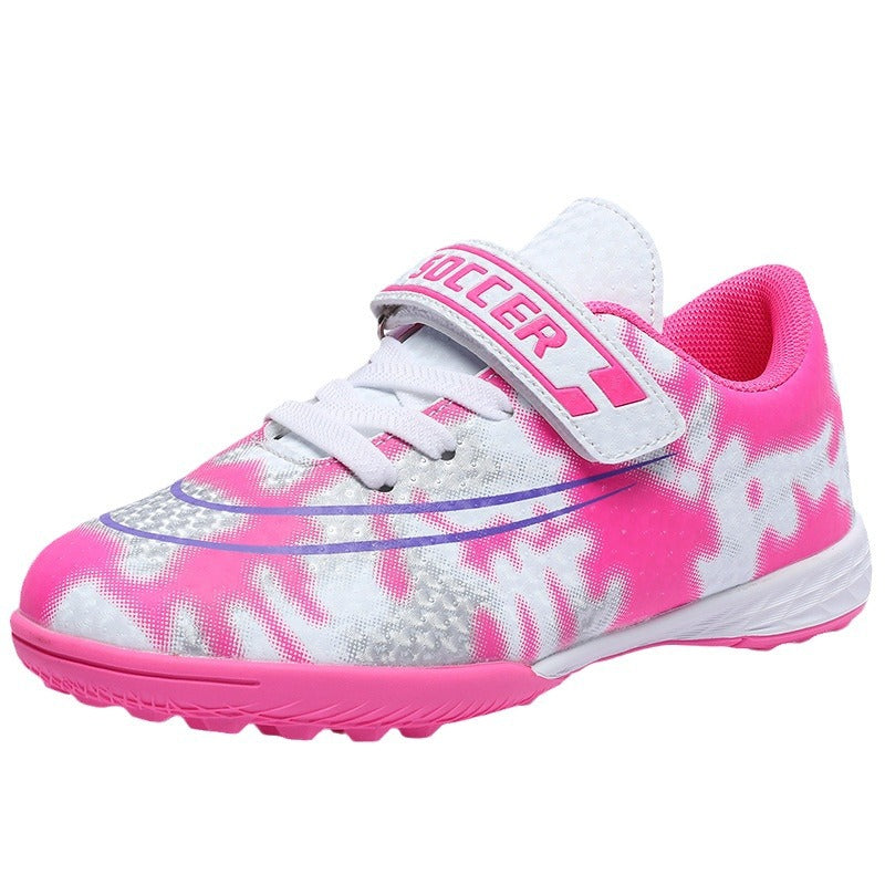 New Football Shoes for Men and Women, Children's Low-top Anti-collision Spike Magic Tape No-tie Grass Training Sports Shoes