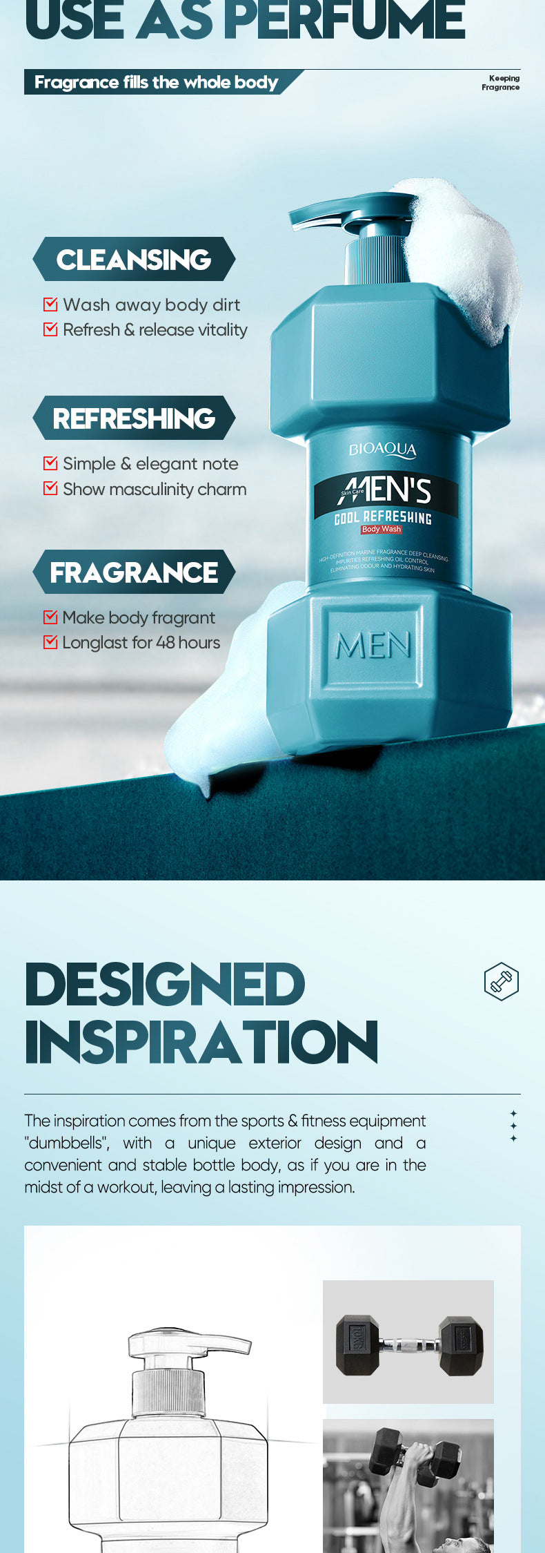 Full English Men's Ocean Refreshing Fragrance Shower Gel BIOAOUA  foreign trade wholesale of cleansing body wash