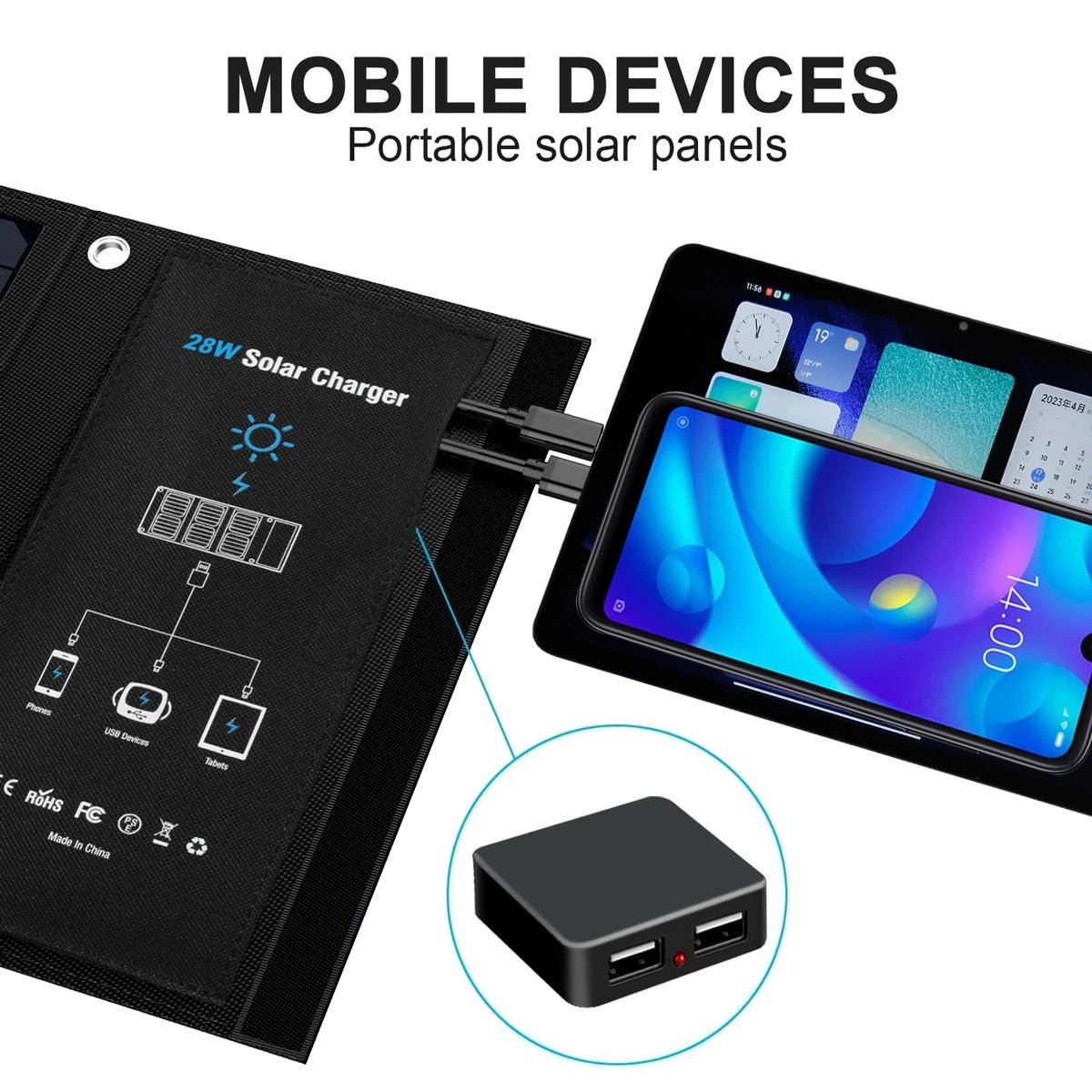 Portable Solar Panel 28W High Power High Quality Waterproof Foldable Outdoor Battery Charger