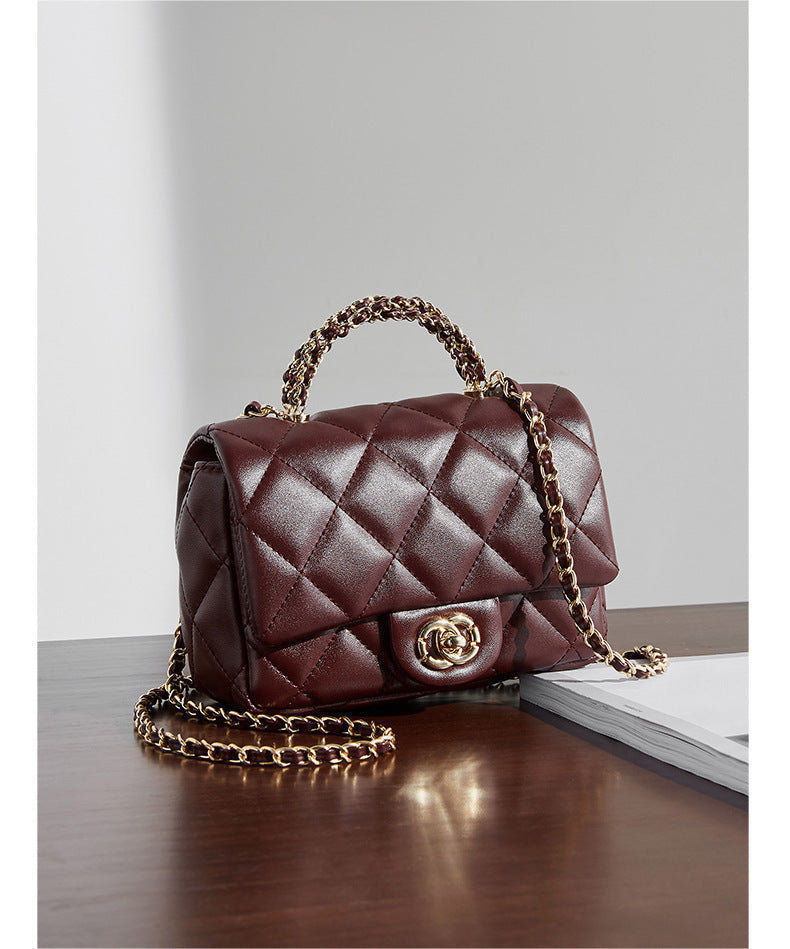 European and American Style Small Chanel-Style Quilted Chain Bag for Women, Simple Fashionable Women's Bag, Versatile Light Luxury Handbag, Shoulder Bag, Crossbody Bag, Genuine Leather