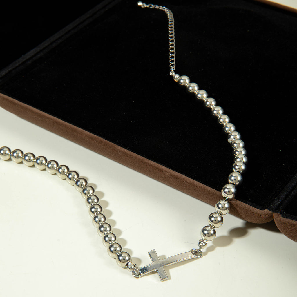 European and American Ornament  Simple Versatile Japanese and Korean Fresh Style Beaded Sugar Cube Round Bead Pearl Necklace Wholesale