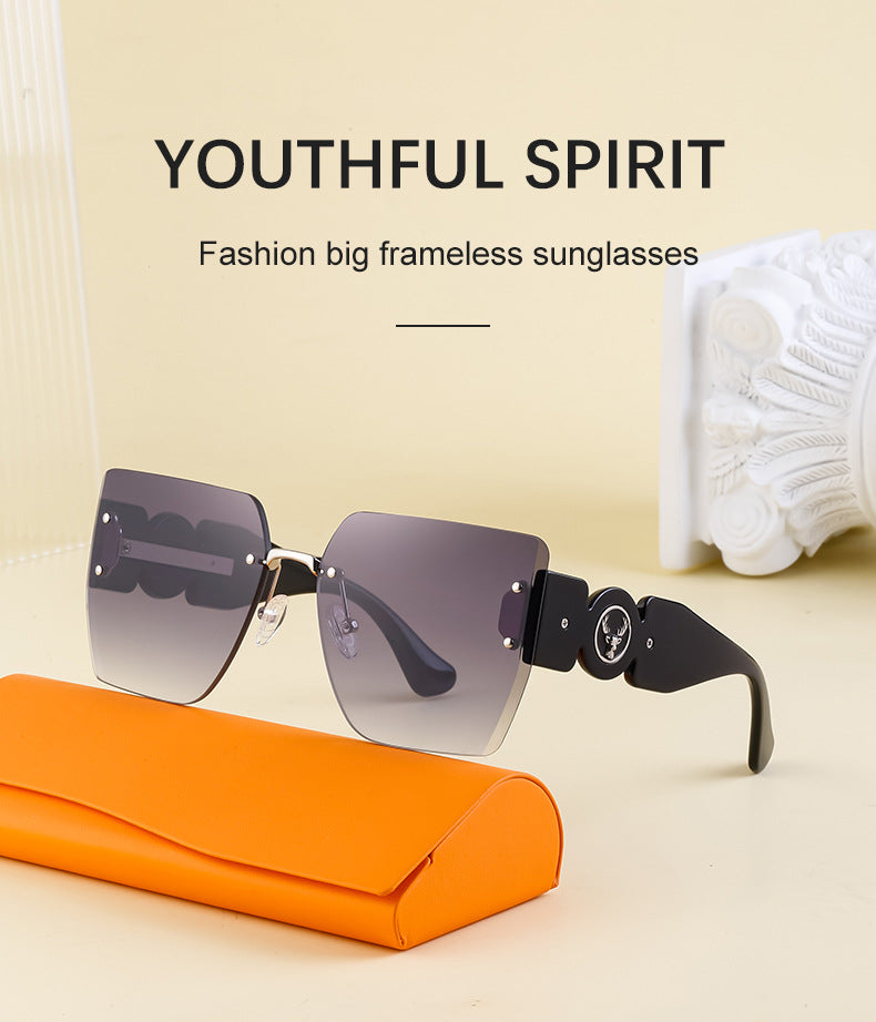 European and American Fashion Square Frame Sunglasses for Women, Trendy Rimless Cut Edge Sun Protection Sunglasses for Women sunglasses