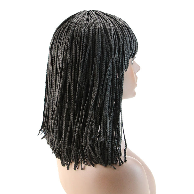 In Stock Bangs Medium-Length Small Braided Hairpiece Black Afro Fringe Braid Wigs