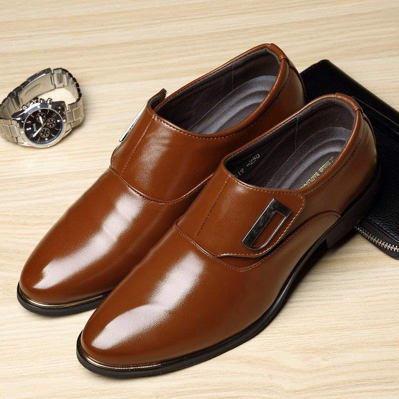 Men's Business Casual Leather Shoes Soft Sole Formal Youth Shoes Korean Style Slip-On Student Shoes