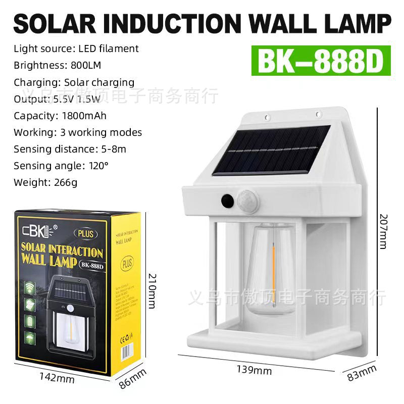 New Solar Light Outdoor Human Body Sensor Light Waterproof Street Light Tungsten Wall Light Garden Courtyard Night Light