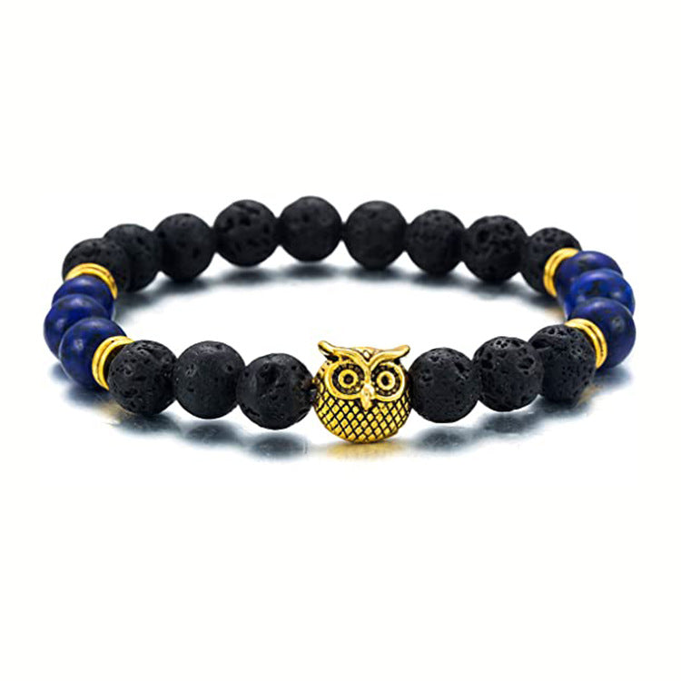 Men's Green Aventurine Volcanic Stone Bracelet8mm Bead Spacer Bracelet Tiger Eye Lapis Lazuli Volcanic Stone Owl Bracelet