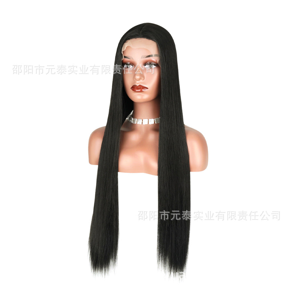 European and American Style Front Lace DRS88Long Straight Hair13*4Synthetic Hair Wig Cap Half Hand-Woven High-Temperature Fiber wig European and American Style