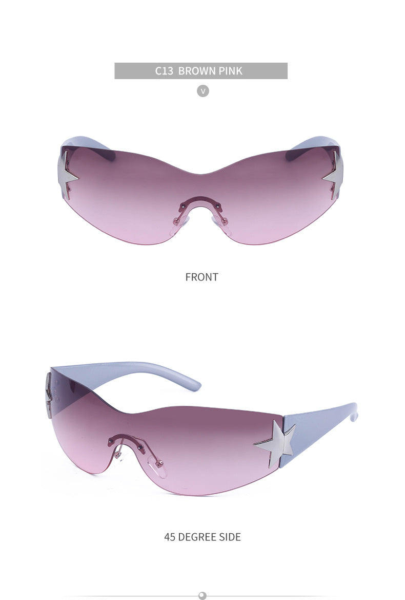 European and American retro rimless sunglasses for women y2k Personalized Five-Pointed Star One-Piece Sunglasses for Men Cycling Glasses Wholesale