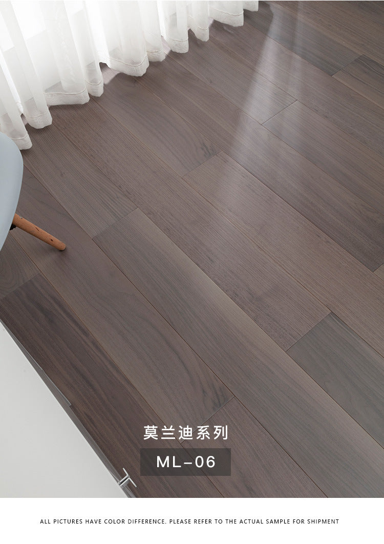 【Door-to-Door Installation】Morandi Style 15mm Lock Buckle Glue-free Installation Black Walnut New Three-layer Flooring Solid Wood