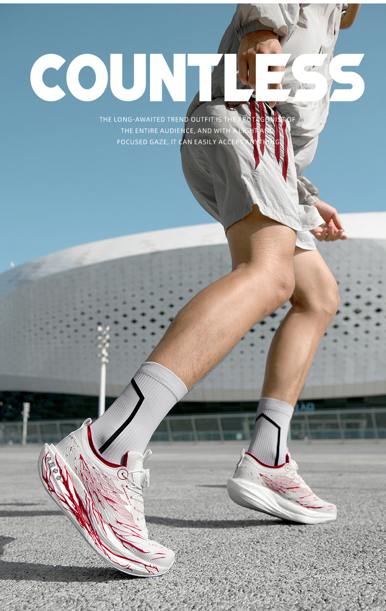 2025New Rotating Buckle Couple Fluorescent Trendy Fashion Running Shoes Real Explosive Carbon Plate Rebound Shock Absorption Sports Shoes