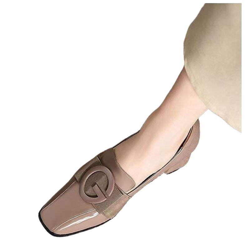 Soft Leather Patent Leather New Style Women's Shoes Fragrance Style Korean Version Square Toe Elegant Small Leather Shoes Versatile Soft Sole Chunky Heel Loafers for Women