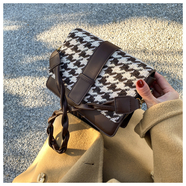 Trolis Houndstooth Bag for Women2024New Trendy Korean Version Niche Versatile Single Shoulder Crossbody Fashion Small Square Bag