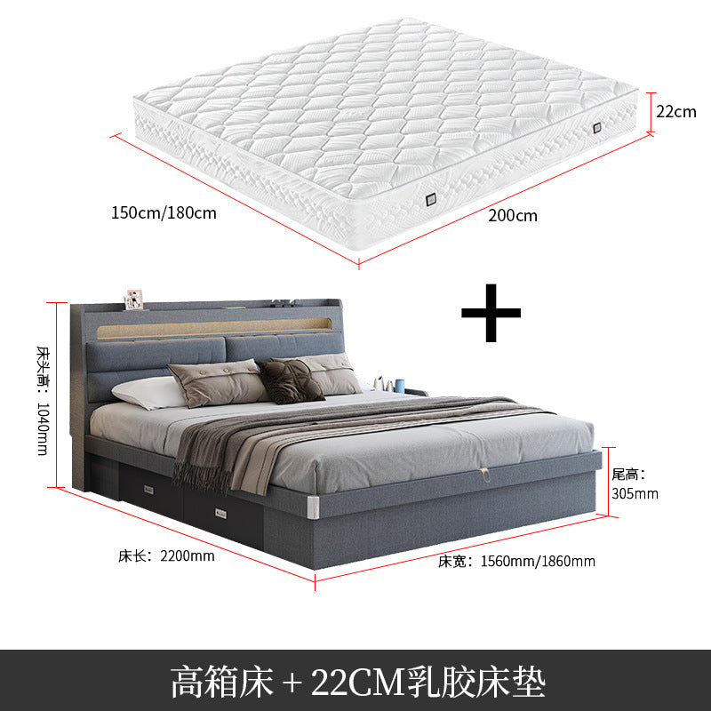 Factory Custom Tech Fabric Bed1.8Gray High Box Storage Bed for Bedroom Double Bed, No Paint Needed, Storage Artifact