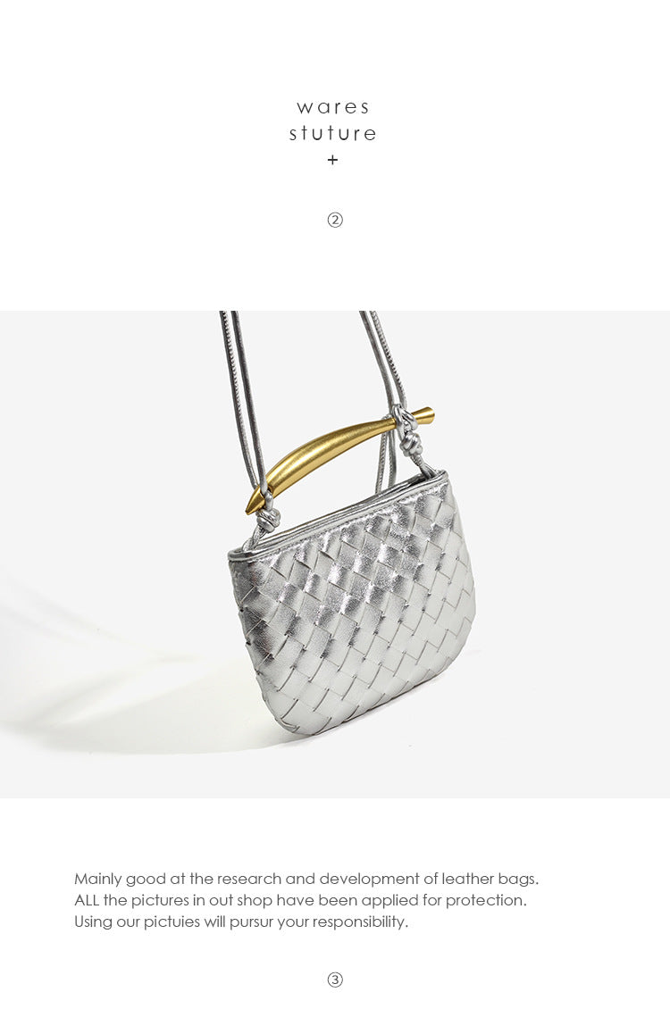European and American Handmade Woven Bag Sardine Bag Niche Design Dumpling Bag Women's Metal Handbag Shoulder Bag Crescent Bag