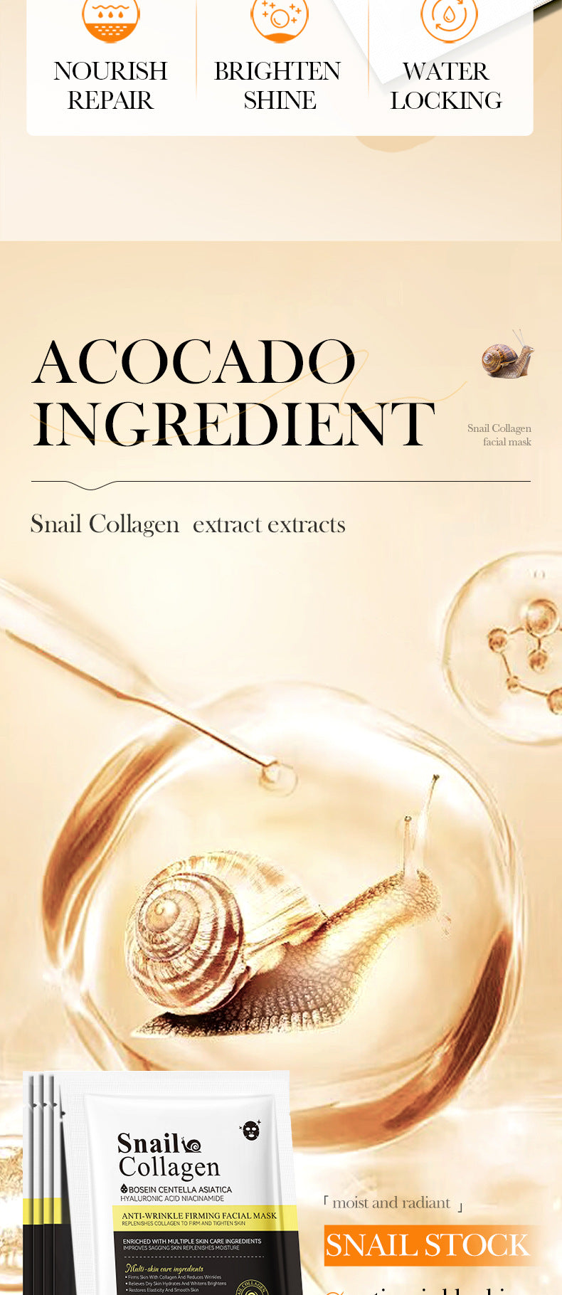 Full English Snail Face Mask SADOER Collagen anti-wrinkle firming delicate skin mask  wholesale