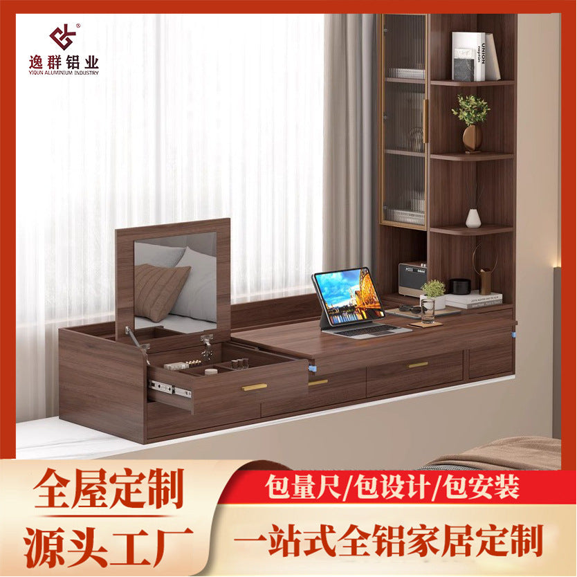 Full House Aluminum Alloy Bay Window Cabinet Computer Desk Push-Pull Extendable Desk Bedroom Balcony Makeup Desk Book Integrated Cabinet