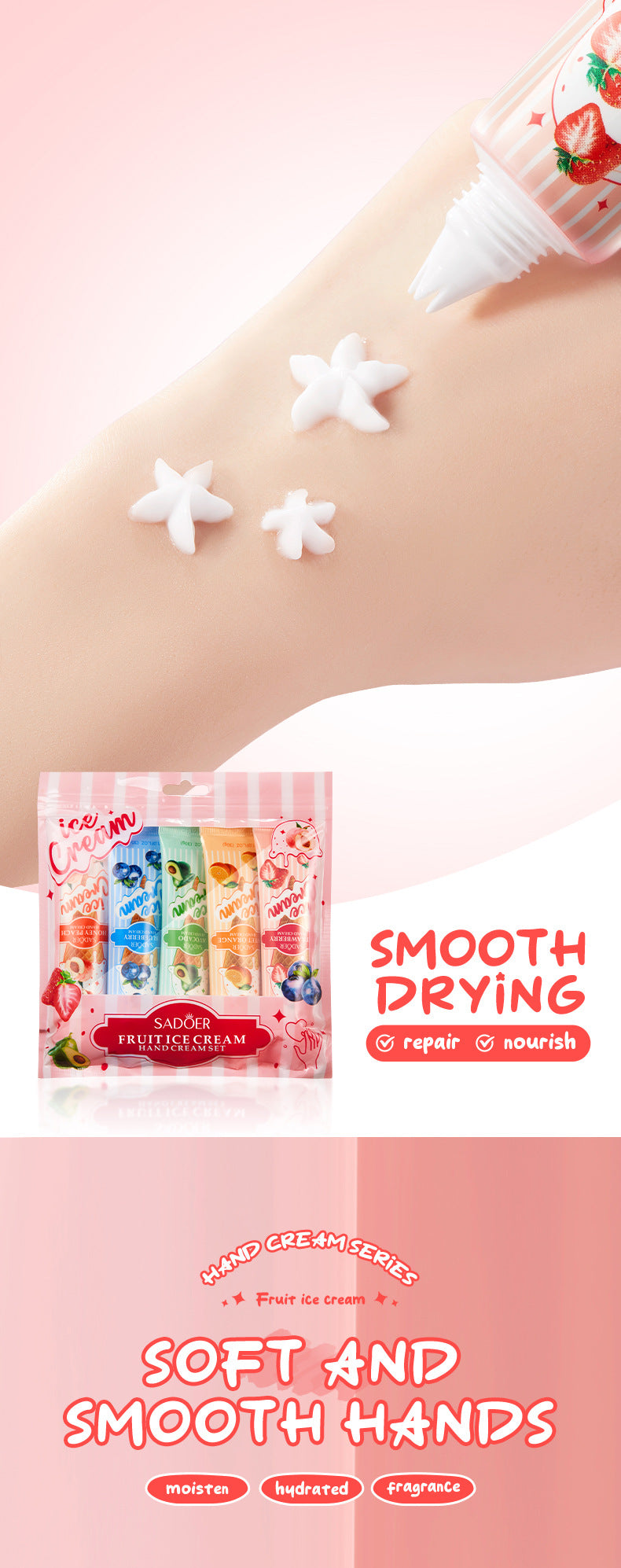 Full English Fruit Hand Cream SADOER Ice Cream Series Moisturizing Autumn and Winter Hand Cream  Foreign Trade Wholesale