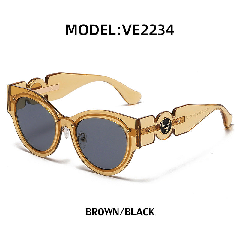 European and American Style Cat Eye Sunglasses for Women with High-end Feel ins Steampunk Frameless Sunglasses for Women Wholesale